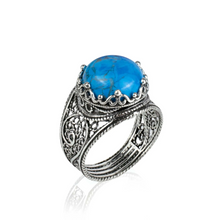 Load image into Gallery viewer, Sterling Silver Filigree Art Turquoise Gemstone Cocktail Women Ring
