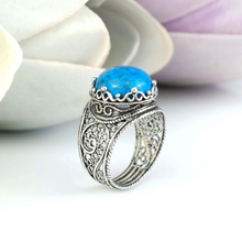 Load image into Gallery viewer, Sterling Silver Filigree Art Turquoise Gemstone Cocktail Women Ring