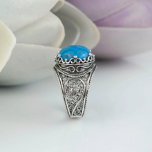 Load image into Gallery viewer, Sterling Silver Filigree Art Turquoise Gemstone Cocktail Women Ring