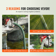 Load image into Gallery viewer, VEVOR Gasoline Engine Water Pump, 3-inch, 7HP 265 GPM, 142ft Lift, 22ft Suction, 4-Stroke Gas Powered Trash Water Transfer Pump Portable High Pressure with 25ft Hose for Irrigation Pool, EPA Certified