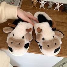 Load image into Gallery viewer, Cute Cow Animal Slipper For Women Girls Fashion Kawaii Soft Fluffy Winter Warm Slippers Woman Cartoon Milk Cow House Slippers Funny Shoes