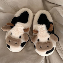 Load image into Gallery viewer, Cute Cow Animal Slipper For Women Girls Fashion Kawaii Soft Fluffy Winter Warm Slippers Woman Cartoon Milk Cow House Slippers Funny Shoes
