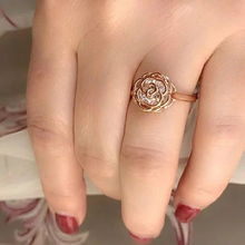Load image into Gallery viewer, Rose Is A Rose Set of 4 or Rings In 18kt Rose Crystals In White Yellow And Rose Gold Plating