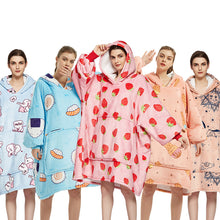 Load image into Gallery viewer, Ovesized Wearable Blanket Hoodie Winter Cute Print Fleece Sleepwaer Warm And Cozy Sofa Homewaer