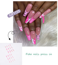Load image into Gallery viewer, 24pcs/box French Glossy Acrylic Press on Nails Long Coffin Pastel Press on False Nails Stick on Nails Glossy Coffin Flash Fake Nails