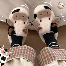 Load image into Gallery viewer, Cute Cow Animal Slipper For Women Girls Fashion Kawaii Soft Fluffy Winter Warm Slippers Woman Cartoon Milk Cow House Slippers Funny Shoes