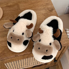 Load image into Gallery viewer, Cute Cow Animal Slipper For Women Girls Fashion Kawaii Soft Fluffy Winter Warm Slippers Woman Cartoon Milk Cow House Slippers Funny Shoes