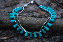 Load image into Gallery viewer, Turquoise Teardrop Bead Boho Silver Anklet