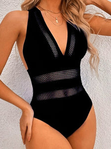 2023 New Sexy Mesh Patchwork Swimwear Women One Piece Swimsuit Female