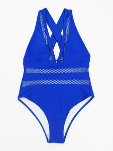 2023 New Sexy Mesh Patchwork Swimwear Women One Piece Swimsuit Female