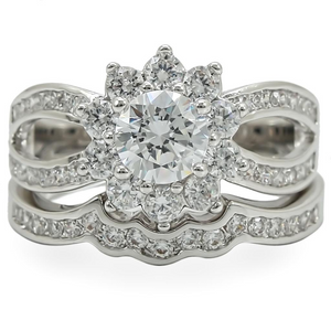 1W008 - Rhodium Brass Ring with AAA Grade CZ  in Clear