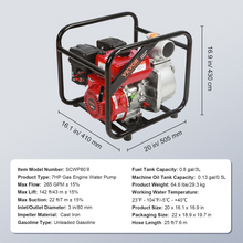 Load image into Gallery viewer, VEVOR Gasoline Engine Water Pump, 3-inch, 7HP 265 GPM, 142ft Lift, 22ft Suction, 4-Stroke Gas Powered Trash Water Transfer Pump Portable High Pressure with 25ft Hose for Irrigation Pool, EPA Certified
