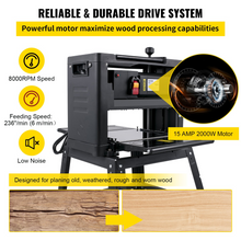 Load image into Gallery viewer, VEVOR Thickness Planer 12.5 inch Wood Planer Foldable 1500W Thickness Planer Woodworking 315&quot;/min Feed Rate Double Cutter Benchtop Thickness Planer with Dust Exhaust Interface Stand for Woodworking
