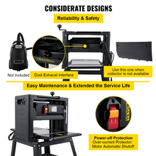 Load image into Gallery viewer, VEVOR Thickness Planer 12.5 inch Wood Planer Foldable 1500W Thickness Planer Woodworking 315&quot;/min Feed Rate Double Cutter Benchtop Thickness Planer with Dust Exhaust Interface Stand for Woodworking
