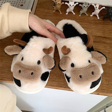 Load image into Gallery viewer, Cute Cow Animal Slipper For Women Girls Fashion Kawaii Soft Fluffy Winter Warm Slippers Woman Cartoon Milk Cow House Slippers Funny Shoes
