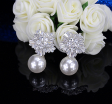 Load image into Gallery viewer, Pearl Earrings for Women with Luxury Fireworks Shaped Cubic Zirconia Woman Jewelry Birthday Gift
