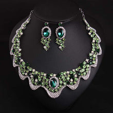 Load image into Gallery viewer, Europe and America luxury green crystal drill, short clavicle necklace, earring set dress, dinner party, bride woman jewelry
