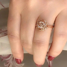 Load image into Gallery viewer, Rose Is A Rose Set of 4 or Rings In 18kt Rose Crystals In White Yellow And Rose Gold Plating
