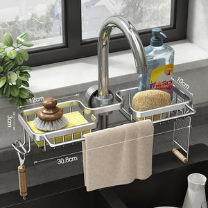 Kitchen Space Aluminum Sink Drain Rack Sponge Storage Faucet Holder