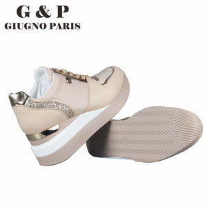 Leather Insole Sneakers Women With Platform Sports Shoes Lady Luxury