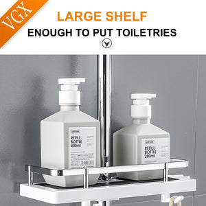 Vgx Bathroom Rod Shower Storage Shelf Rack Holder Organizer With Hooks