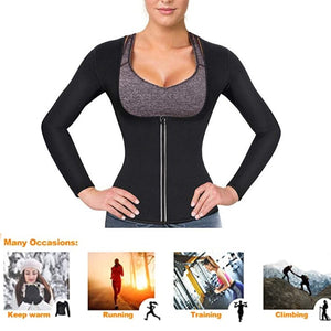 Women Sauna Body Shaper Sweat Suit Sleeve Spa Shirt Hot Neoprene