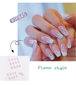 24pcs/box French Glossy Acrylic Press on Nails Long Coffin Pastel  Press on False Nails Stick on Nails Glossy Coffin Flash Fake Nails