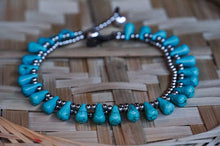 Load image into Gallery viewer, Turquoise Teardrop Bead Boho Silver Anklet
