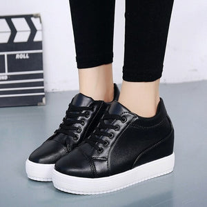 Hot White Hidden Wedge Heels Sneakers Casual Shoes Woman High Platform