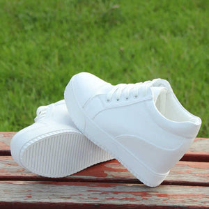 Hot White Hidden Wedge Heels Sneakers Casual Shoes Woman High Platform