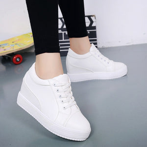 Hot White Hidden Wedge Heels Sneakers Casual Shoes Woman High Platform