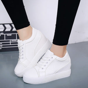 Hot White Hidden Wedge Heels Sneakers Casual Shoes Woman High Platform